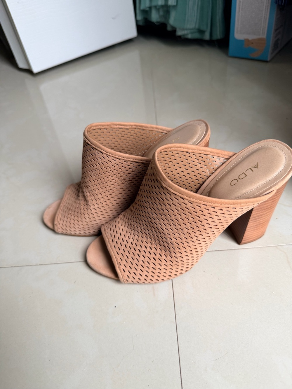 ALDO Perforated Open-Toe Mule in Peach Tan